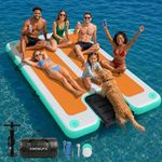 AWEMUFA 12ft x 6ft Inflatable Floating Dock with Ramp, Floating Platform for Lake Pool Ocean Beach Boat Parties, Large Raft for Adults
