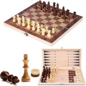 NINGESHOP 3 in 1 Scacchiera in Legno, Dama Gioco da Tavola, Scacchi Portatili, Backgammon e Dama, Set Scacchi Professionale Portatile Pieghevole Gioco, Per Bambini e Adulti Famiglia Viaggio