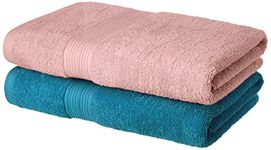 Amazon Brand - Solimo 100% Cotton 2 Piece Bath Towel Set, 500 GSM (Turquoise Blue and Baby Pink)