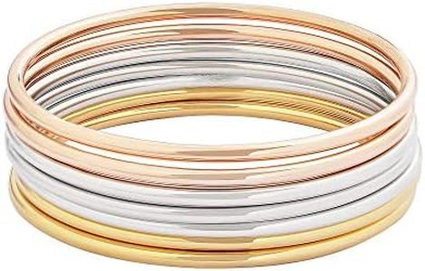 Edforce Stainless Steel Glossy Thin Round Bangle Bracelet Set for Women, Set of 7, 7.8"Inches, Stainless Steel, stainless steel