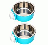 KuTi Kai 2 IN 1 Stainless Steel Pet Hanging Bowl Removable Dog Bowl for Crates Puppy Food Feeder Water Dish with Bolt Holder Dog (Blue-Small-2Packs)