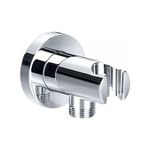 ENKI, O02, Shower Outlet Elbow with Holder, Brass Chrome Hand Shower Wall Valve Connector Bracket, Round Design, Chrome