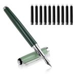 Cobee Metal Fountain Pens with 10 Black Ink Cartridges, 0.5mm Fine Nib Fountain Pen Smooth Writing Luxury Calligraphy Pen Office School Supplies Gift(Green)