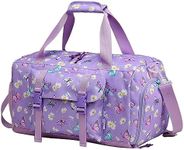 Kids Overnight Duffel Bags,Kasqo Girls Travel Bag Water Resistant Sports Gym Bag for Teens Sleepover Bag School Weekender Carry On Tote with Shoes Compartment Dry Wet Pocket,Purple Butterfly