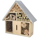 Navaris M Wooden Insect Hotel - 10 x 11 x 3 Inches - Natural Wood Insect Home Bamboo Nesting Habitat - Garden Shelter for Bees, Butterflies, Ladybugs