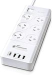 Sansai 6-Way Outlet 2400W Surge Protector Power Board/USB-A/USB-C Charger Ports