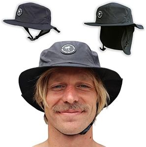 Surf Bucket Hat with Chin Straps for Surfing, SUP, and Watersports (Small (22" Headband), Black)