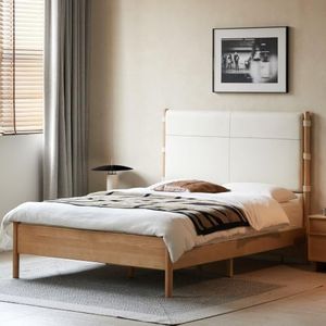 YESWOOD 100% Solid Wood Queen Bed Frame with Tall Upholstered Headboard