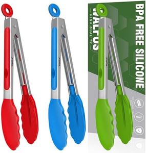 Walfos Kitchen Tongs - Heat Resistant Cooking Tongs, Stainless Steel and BPA Free Silicone Tips, Gread for Cooking, Grilling, Turning, 7 in Food tongs