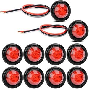 Gebildet 10pcs Luz Indicadora de Marcador Redonda de LED Frontal y Lateral Trasera Luz de Marcador 12V para Camión de Automóvil (Rojo)