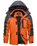 KEFITEVD Warm Waterproof Ski Jacket for Men Thermal Fleece Jackets for Winter Windbreaker with Detachable Hood,Orange Grey,M