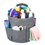 IVODEELA Cleaning Caddy with Handle,Cleaning Caddy Organiser,Multi Pocket Large Cleaning Caddy Bag,Easy To Clean and Carry Cleaning Products Organiser,Cleaning Organiser,Gray