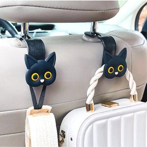 MaPctSy Car Seat Headrest Hooks - Cute Cartoon Cat Hook Vehicle Hanger for Purses, Bags, Coats, Umbrellas Holder (2pc Black)