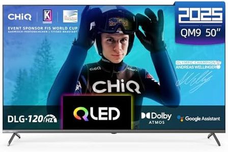 CHIQ U50QM9G 50 Pouces (126 cm) Téléviseur, 4K UHD, QLED, HDR10, DLG 120Hz, MEMC, sans Cadre en métal, Google TV, Dolby Audio, Triple Tuner, Wi-FI 2.4G/5G, Google Assistant, Noir, 2025
