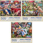 Bits and Pieces - Value Set of Three (3) 500 Piece Jigsaw Puzzles for Adults - Each Puzzle Measures 18" x 24" (46cm x 61cm) - 500 pc Desserts, Farm Animal, Quilting Festival Jigsaws by Larry Jones