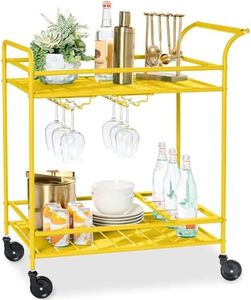 Best Choice Products Outdoor Mobile Patio Bar Cart, Home Bar Serving Cart, BBQ Grill Cart w/ 2 Tier Storage, Wine Rack, Lockable Wheels - Yellow