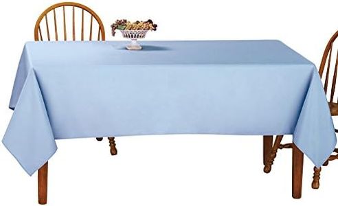 Collections Etc Basic Solid Color Rectangular Tablecloth Linen, 60" W x 90" L - Fits All Common Sized Rectangular Tables, Durable Hand Washable or Machine Washable, Blue, 60" X 90"