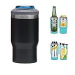 Gteller 4 in 1 Stainless Steel Can/Bottle Insulator, 14oz Two-Way Lids SUS Insulated Can Cooler, Beer Bottle holder (Black)