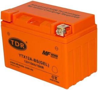 TDR YTX12A-BS 12V 10Ah 175CCA GEL Motorcycle Battery for Motorcycle, Snowmobile, ATV, Dirt/Pit Bike, Maintenance-Free Design - Re-Chargeable AGM Technology Replace LFP12-BS CB12B-B2 YTX12BS