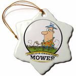 3dRose ORN_103304_1 Funny Worlds Greatest Lawn Mower Cartoon Snowflake Ornament, Porcelain, 3-Inch