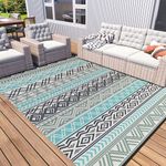 Outdoor Rug Carpet Waterproof 5x8 ft Colorful Patio Rug-Boho Reversible RV Camping Rug Mat for Camper Balcony Backyard Picnic Deck Rug Portable Blue-Colorful