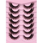 False Eyelashes Cat Eye Lashes Fluffy Wispy Natural Eyelashes 20MM False Lashes Pack 8D Dramatic Volume Faux Mink Lashes Strip 7 Pairs