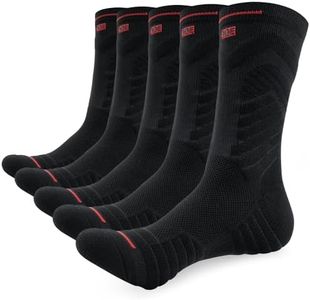 UZISER Compression Hiking Socks Walking Socks Outdoor Crew Socks, Thick Anti-Blister Cushioned, Breathable Moisture Wicking, Seamless Toe, Winter Warm Walking Socks for Men, 5 Pairs,Black,M