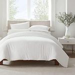 SERTA Simply Clean Ultra Soft Hypoallergenic Stain Resistant 3 Piece Solid Duvet Cover Set, White, Full/Queen