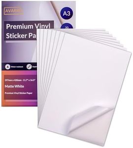 Avarrix Australia Printable Vinyl Sticker Paper for Inkjet Laser Printer, Matte White, 20 Sheets, Waterproof Label Stickers, Printable Vinyl Sheets, Tear Resistant, Quick Dry Vibrant Colours, A3 Size