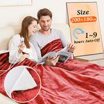 Mia&Coco Electric Heated Blanket Throw Flannel Sherpa Fast Heating 200x180cm, 10 Heat Levels & Up-to-9-Hours Auto-Off Timer & LED Display, for Home Office Use, Machine Washable, ETL Certified, Red