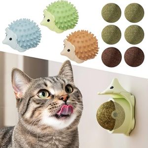 Petinstinct 6 Pcs Catnip Ball Toys, Lickable Roller Cat Treat Balls That Stick on Wall, Refillable Edible Toys for Cats, Healthy Teeth Cleaning Dental Kitten Toy, 3 Shells with 6 Balls