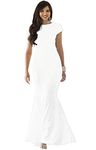 koh koh Plus Size Womens Long Cap Short Sleeve Formal Sexy Evening Prom Cocktail Bridesmaids Wedding Party Guest Tube Flowy Cute Fishtail Gown Gowns Maxi Dress Dresses, White XL 14-16