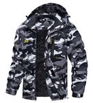 MAGCOMSEN Mens Fleece Lined Jacket Hooded Winter Jackets for Men with Pockets Water Resistant Ski Jackets Black Camo XL