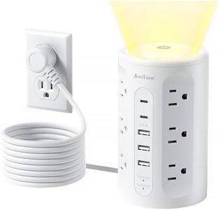 Power Strip Tower with Night Light, Surge Protector Power Strip with USB Ports, 10 FT Extension Cord with Multiple Outlets (12AC+3A+2C) for Home Office Desk DormRoom (White)