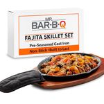 Mr. Bar-B-Q Cast Iron Fajita Skillet Set | Sizzling Plate with Wooden Base and Cloth Handles | Impress Your Dinner Guests with an Authentic Fajita Meal Using These Sizzler Plates