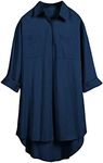 Bianstore Women's Oversized Linen Shirts Blouses Tops Long Sleeve High Low Button Up Shirts (Navy-L)