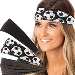 Hipsy Adjustable & Stretchy Xflex Band Wide Sports Headbands for Women Girls & Teens (Black/Soccer/Charcoal Soft Xflex Band 3pk)