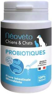 NEOVETO - Probiotiques - Poudre de Pro et prébiotiques pour Chien & Chat - 90 cuillérées - Actifs agréés par Les Services vétérinaires français - Fabriqué en France - Facile à administrer