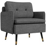 HOMCOM Accent Chair with Cushioned Seat and Back, Upholstered Fabric Armchair for Bedroom, Button Tufted Living Room Chair with Arms and Steel Legs, Dark Grey