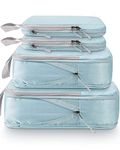 Meowoo Compression Packing Cubes for Suitcases, 4Pcs Extensible Suitcase Organiser, Lightweight Travel Luggage Organizer Packing Bags Storage Bags Travel Essentials Bag(Light Blue）