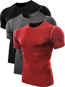 Neleus Men's 3 Pack Workout Athletic Compression Shirts,003 Black,Grey,Red,US M,EU L