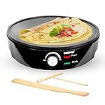 Geepas 1000W Pancake & Crepe Maker - Electric Non-Stick Cooking Plate with Adjustable Temperature Control - Power & Ready Lights Wooden Spreader & Spatula Included - 2 Year Warranty