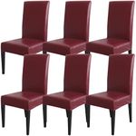 Dining Chair Covers, Solid Pu Leather Waterproof Oilproof Stretch Dining Chair Protector Cover Slipcover (Wine Red, 6 Pack)