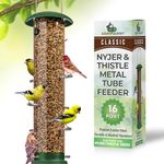 Thistle Feeder, Nyjer Feeder, Wild Birdfeeder - Chewproof Metal and Rigid Plastic - 8 Feeding Ports and Perches