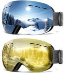 QALLY Anti Fog Ski Goggles for Men Women Snow Goggles with UV Protection Snowboard Goggles, Black Frame Silver Lens/Black Frame Night Vision Lens