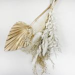 VELAFEE Gold White Dried Flowers Bouquet for Room Decor and Cake Decor - 8 Stems - 2 Whisk Pampas 2 White Bunny Tail 1 Dried Oats 1 White Ruscus 1 Dream Star Flower 1 Golden Palm Leave