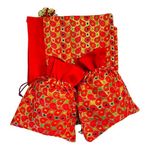 Krisah 18 X 12 cm Women Red Brocade Self Design Silk Brocade Small Gift Potli Bags for Gifting Pack of 50