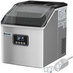 COSTWAY Countertop Ice Maker, 48LBS/24H Automatic Ice Stainless Steel Machine with Self-Cleaning Function, Easy-to-Control LCD Display, Timer Function, See-Through Window with Ice Scoop and Basket