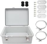 HUIXHAO Outdoor Junction Box Waterproof Large Size(410x310x180mm) Grey Large Electrical Enclosure Boxes 2 NPT 3/4”Glands and Adjustable Clamp*2 Hinged Cover Weatherproof Box (16.1"*12.2"*7.1")
