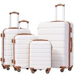 Coolife Luggage 3 Piece Set Suitcase Spinner Hardshell Lightweight TSA Lock 4 Piece Set (Family Set-Apricot White, Sets)